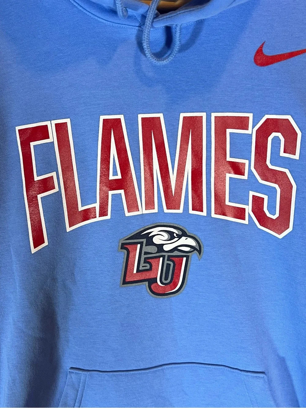 Nike Light Blue Liberty Flames Hoodie with Red Accents